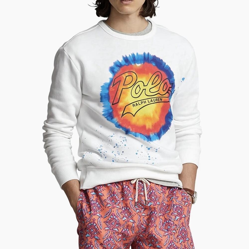 Polo Ralph Lauren Tie Dye Logo Crewneck Sweatshirt Size XL Pullover Cotton Poly
